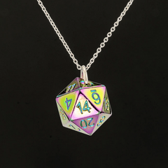 Solid Metal D20 Necklace Rainbow